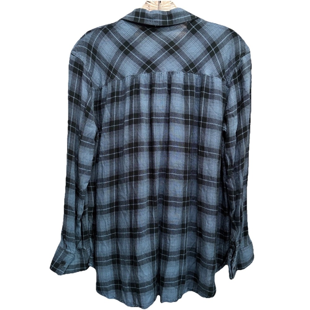 Pink Rose Blue/Black Plaid Long Sleeve Button Up Shirt Size Medium Soft Relaxed‎ - Picture 4 of 6